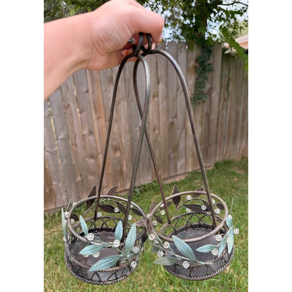 PartyLite Garden Lite Hanging Candle Holders Set with Wall Hangers - Picture 2 of 9